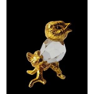 LENCIA Star Collection 66.016 SONGBIRD ON BRANCH Gold & Crystal Swarovski?